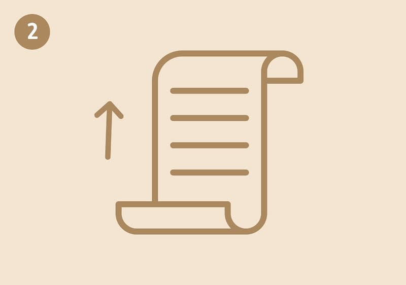 Symbol für Kassenbon mit Pfeil nach oben.