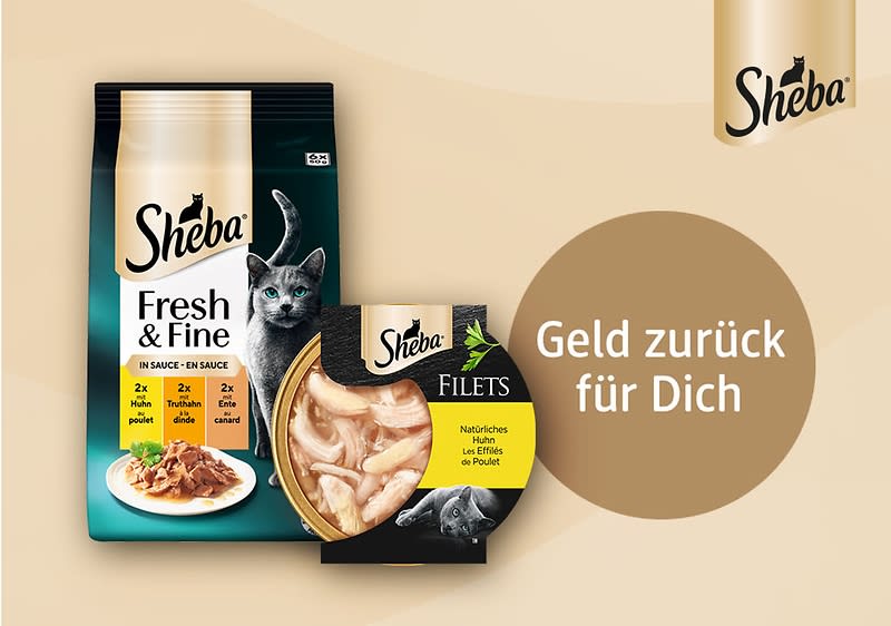 Bubble „Geld zurück für Dich“ und Produkte von Sheba