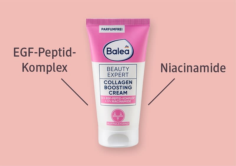 Eine weiße Flasche des Balea Beauty Expert Skin Refining Toners mit der Aufschrift „2 % Mandelsäure + 2 % Glycolsäure“ auf einem hellen Hintergrund.
