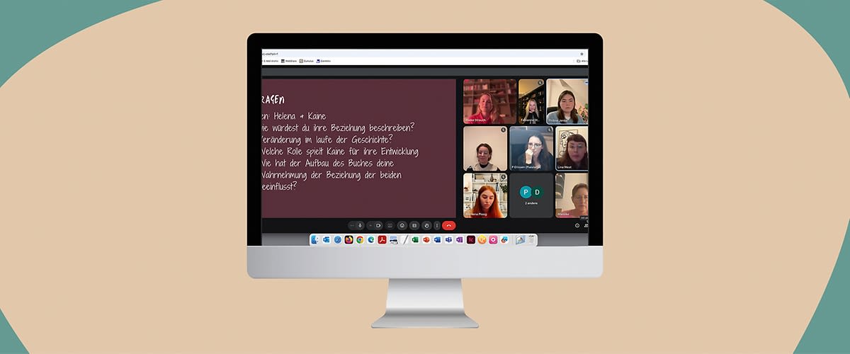 Ein Computerbildschirm zeigt ein Online-Meeting mit mehreren Teilnehmerinnen und Teilnehmern. Links ist eine PrÀsentation mit Text zu sehen, rechts sind die Videofenster der Teilnehmenden.