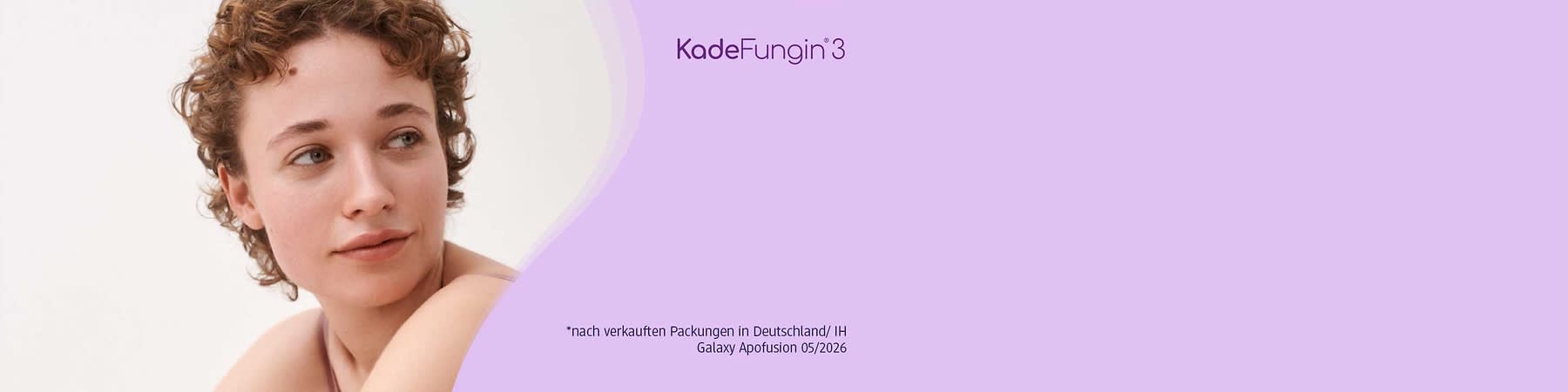 Das Logo von KadeFungin auf lila Grund. Daneben steht *nach verkauften Packungen in Deutschland/ IH Galaxy Apofusion 01/2026