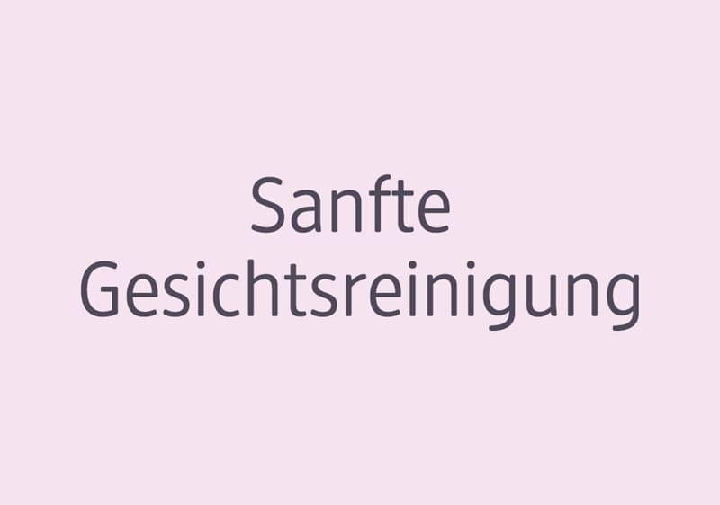 Violetter Hintergrund mit dem Text „Sanfte Gesichtsreinigung“ in dunkler Schrift