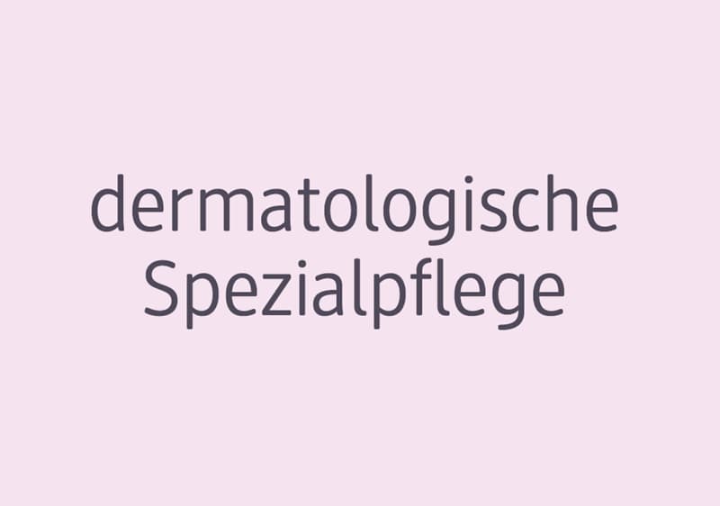 Text „dermatologische Spezialpflege“ auf lilafarbenem Hintergrund