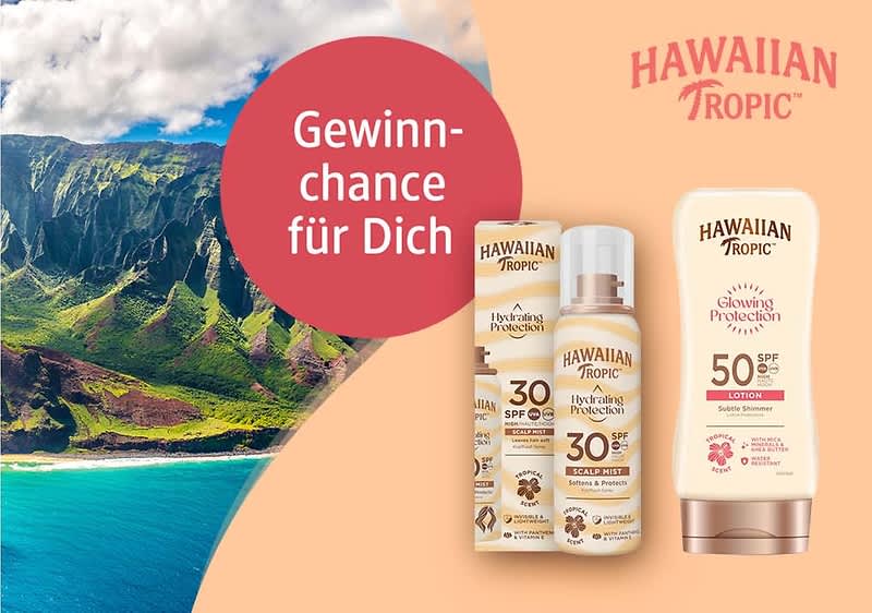 Bubble „Gewinnchance für Dich“ und Produkte von Hawaiian Tropic