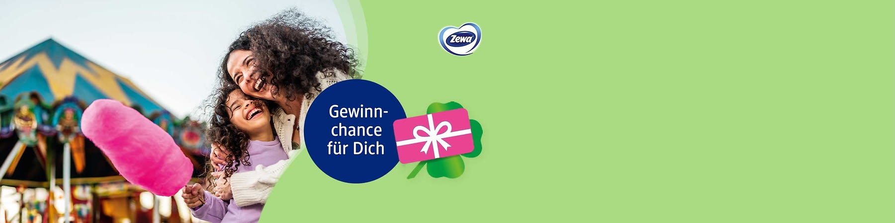 grüner Hintergrund mit links oben teilweise sichtbarem Zewa-Logo und links unten teilkreisförmiger dunkler Grünton