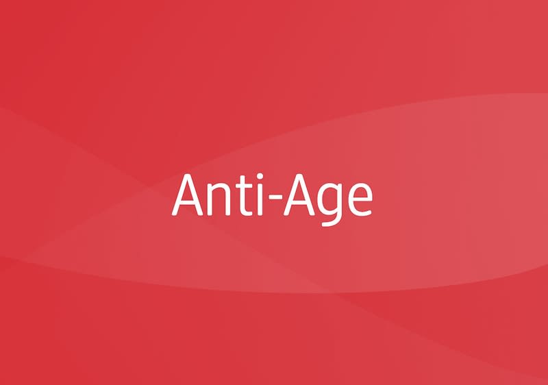 Das Wort "Anti-Age" auf rotem Grund
