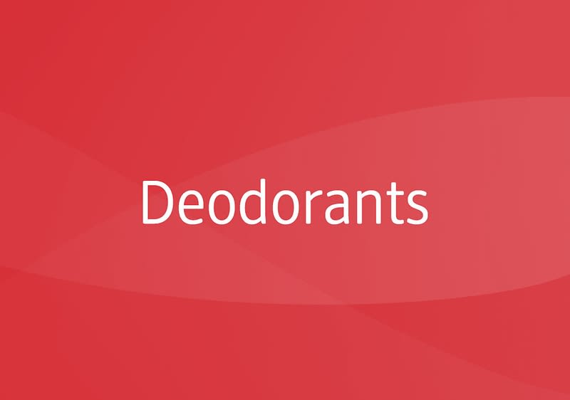 Das Wort "Deodorants" auf rotem Grund