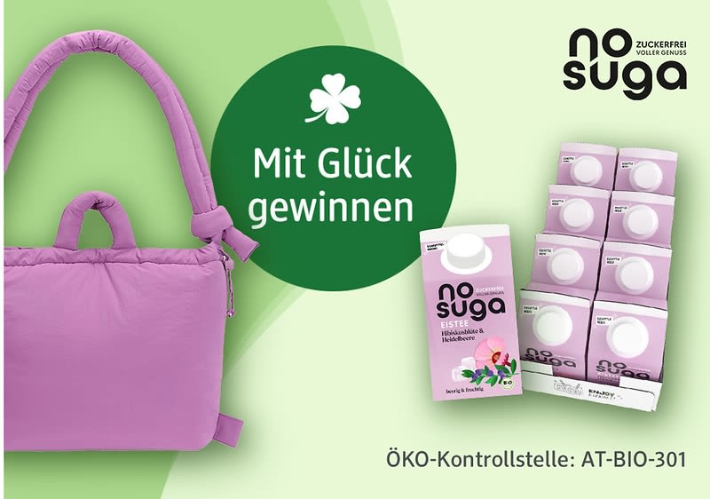 Bubble „Mit Glück gewinnen“ mit Ölend ONA Soft Bag Taschen und nosuga Bio-Eistees