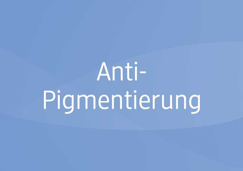 Hellblauer Hintergrund mit dem weißen Text Anti-Pigmentierung
