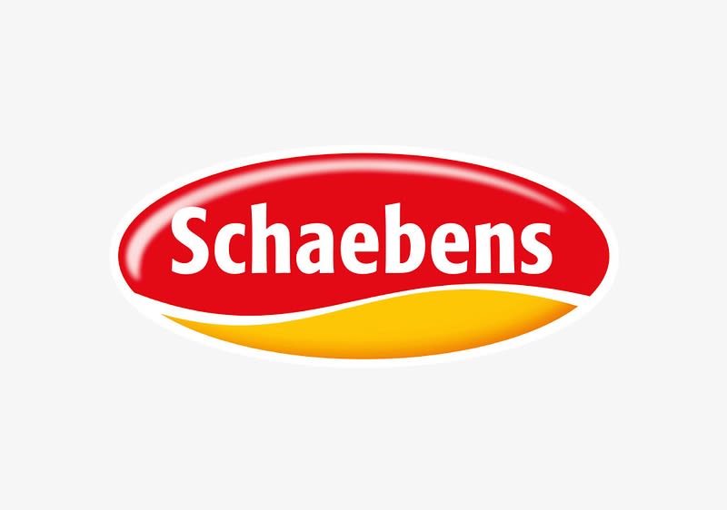 Logo der Marke Schaebens in ovaler Form mit rotem oberen Bereich und gelb-orange Wellenfläche unten, Schriftzug „Schaebens“ weiß