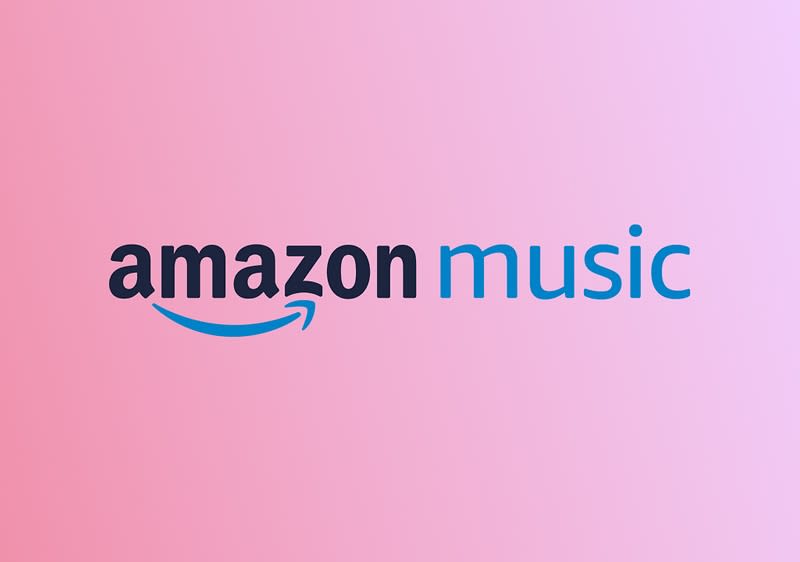 Logo von Amazon Music auf rosa-hellviolettem Verlaufshintergrund