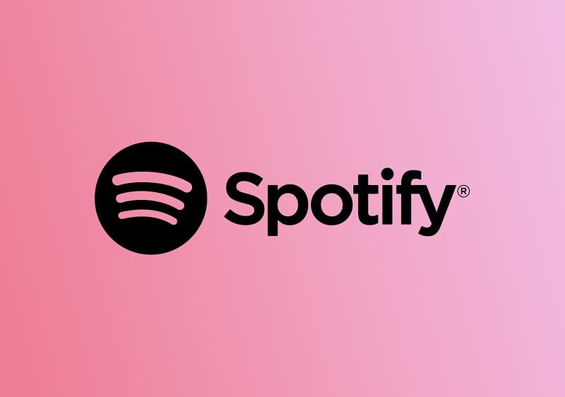 Logo von Spotify in weiß auf rosa Verlaufhintergrund