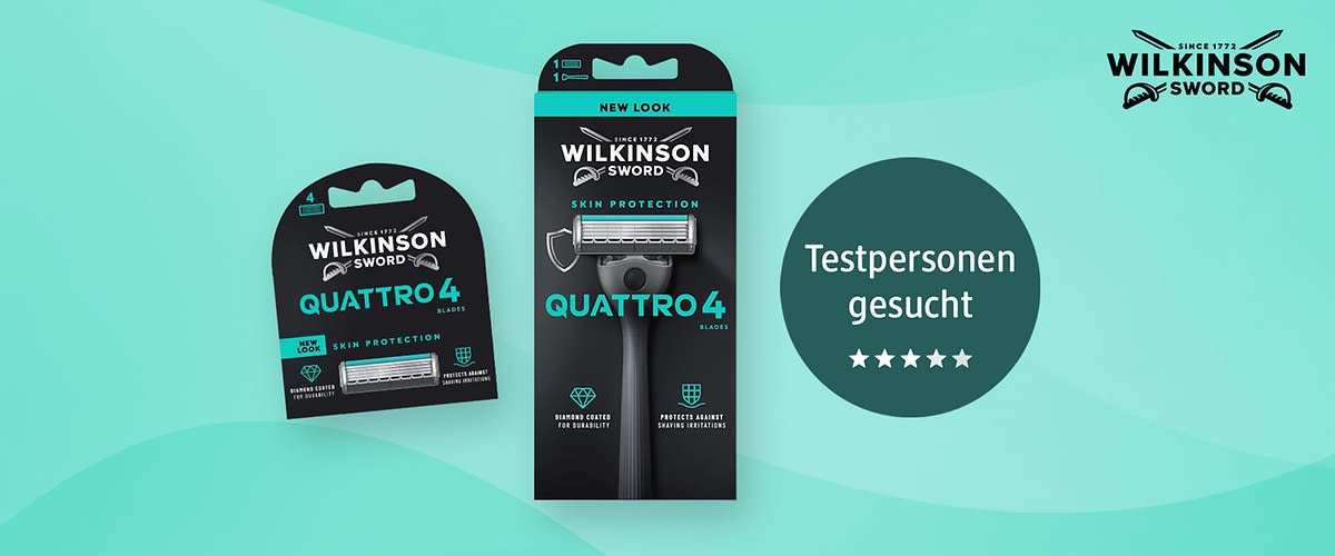 Bubble „Testpersonen gesucht“ mit Wilkinson Sword Quattro Rasierer