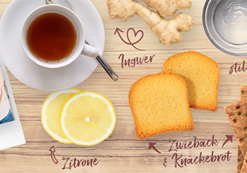 Ingwer, Zitrone und Zwieback gegen Übelkeit