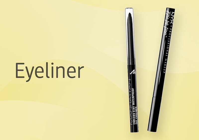 Zwei schwarze Eyeliner auf gelbem Hintergrund.