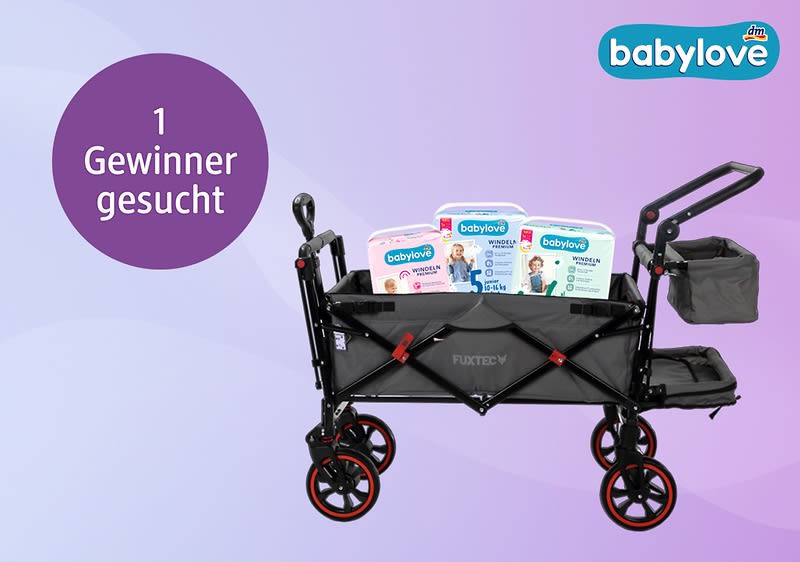 Produktabbildung FUXTEC Bollerwagen grau und babylove Windeln