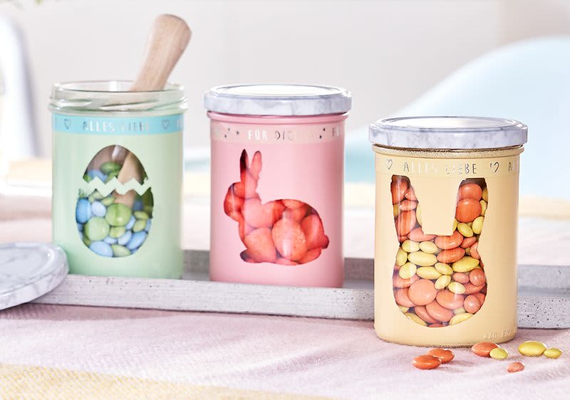 Österliche Vorratsgläser in Pastellfarben