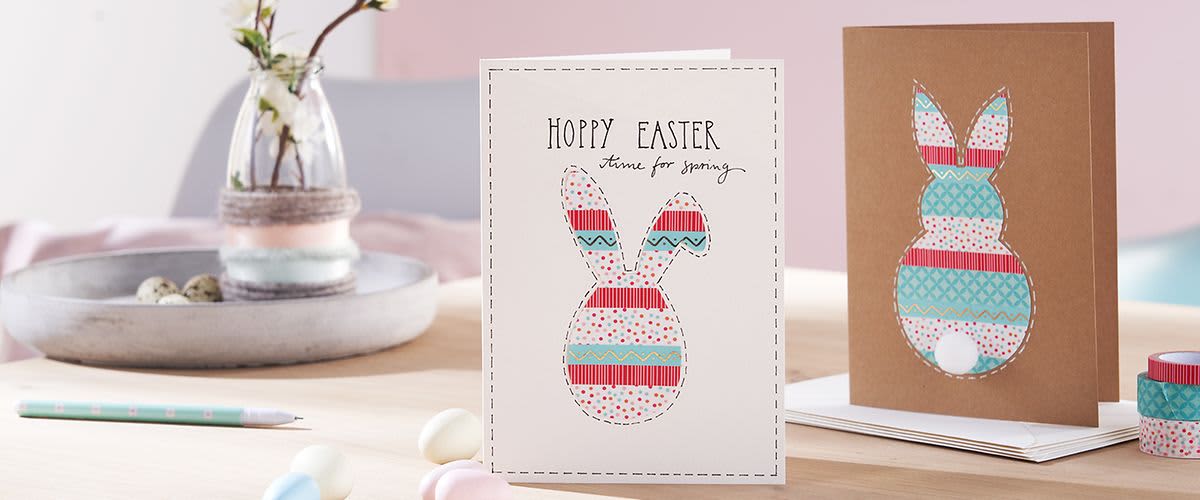 Gebastelte Ostergrußkarten mit Hasen Motiv