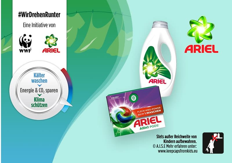 Ariel setzt sich in der Kampagne „Jedes Grad zählt“ zusammen mit National Geographic für CO₂-Einsparungen ein.