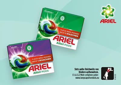 Dank der Ariel All-in-1-Pods gelingt nachhaltiges Wäschewaschen im Handumdrehen.