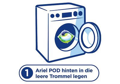 Lege den Ariel POD hinten in die leere Trommel.