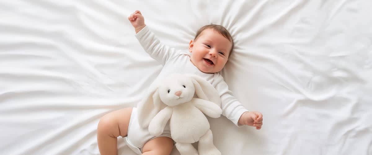 Baby im fünften Monat schaut neugierig.