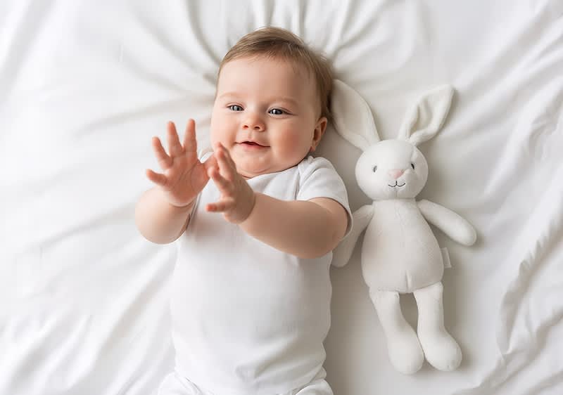 6 Monate altes Baby mit weißem Body