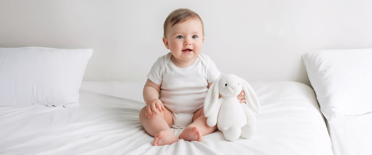 Baby im achten Monat greift im Scherengriff.. Bild mithilfe von KI erstellt