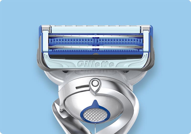 Der verbesserte Feuchtigkeitsstreifen des Gillette Skin Guard Rasierers hilft, die Haut vor Irritationen zu schützen.