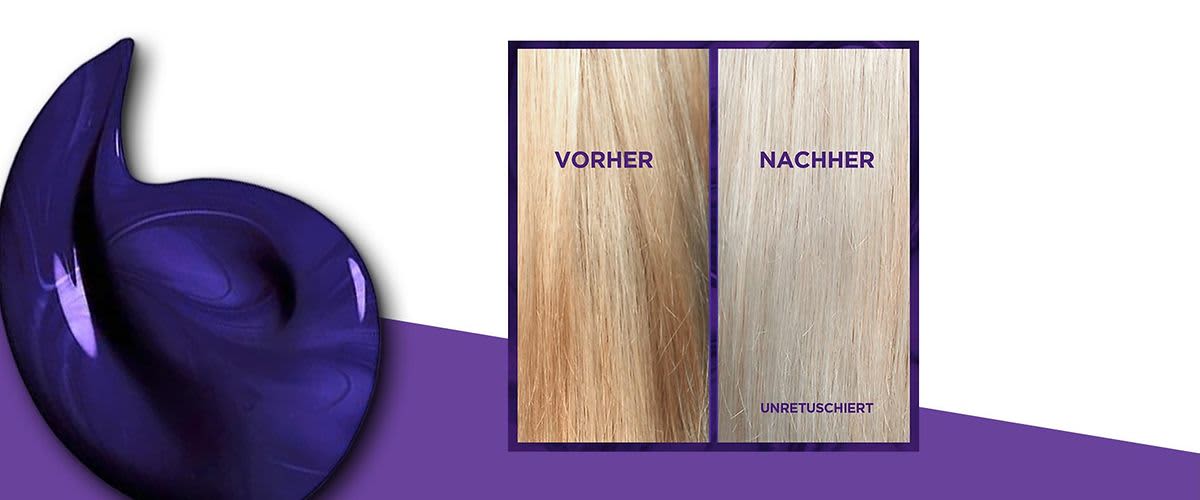 Mit den Color Glanz Purple Produkten von Elvital vermeiden Sie einen Gelbstich in Ihren speziell colorierten Haaren.