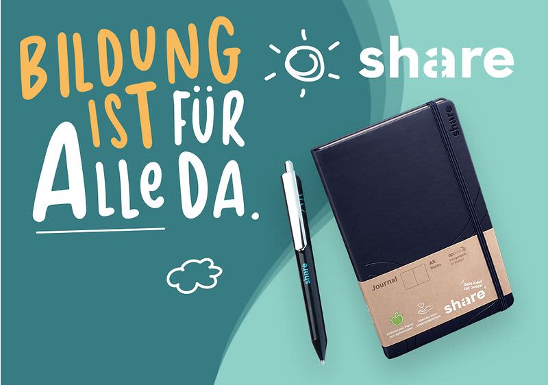 Mit jedem share Schreibwarenprodukt spendest Du eine Unterrichtsstunde.
