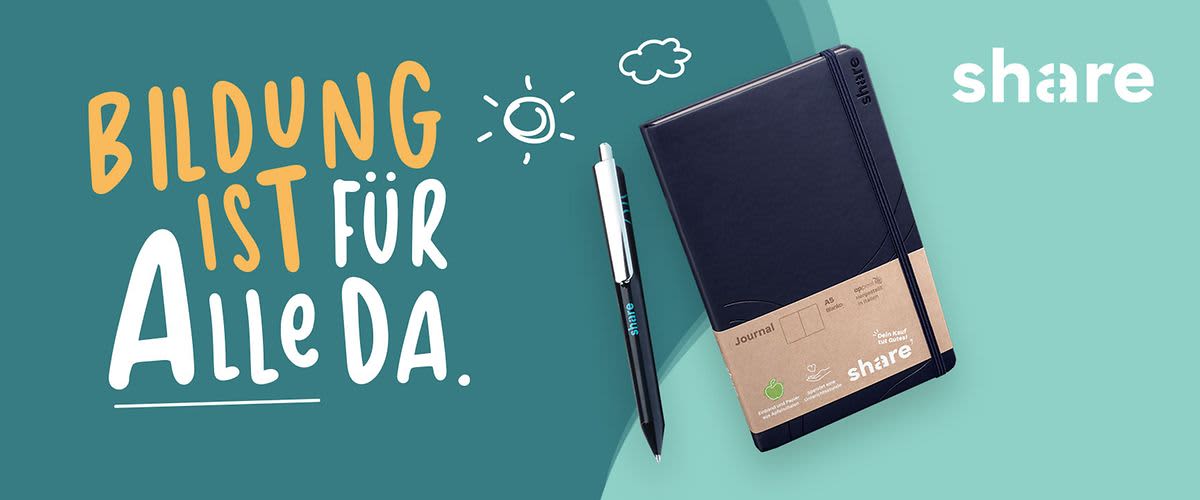 Mit jedem share Schreibwarenprodukt spendest Du eine Unterrichtsstunde.
