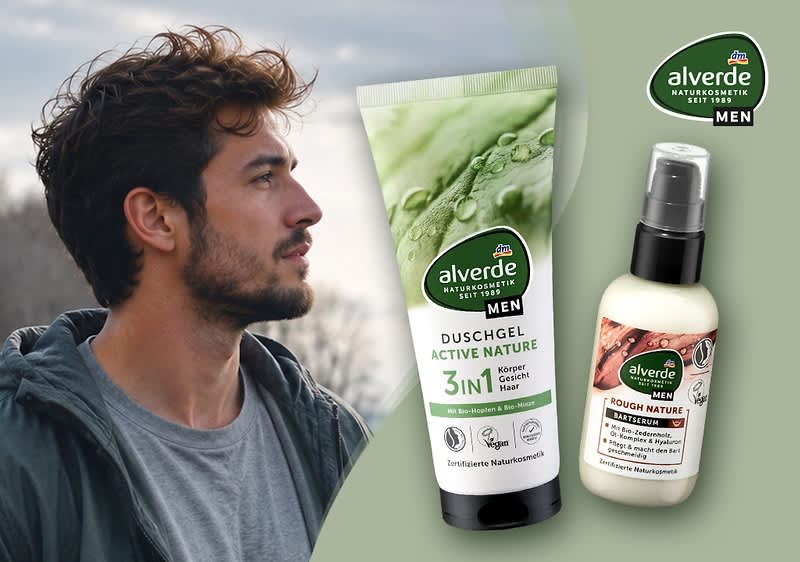 alverde MEN: Pflege für Männerhaut. Bild mithilfe von KI erstellt