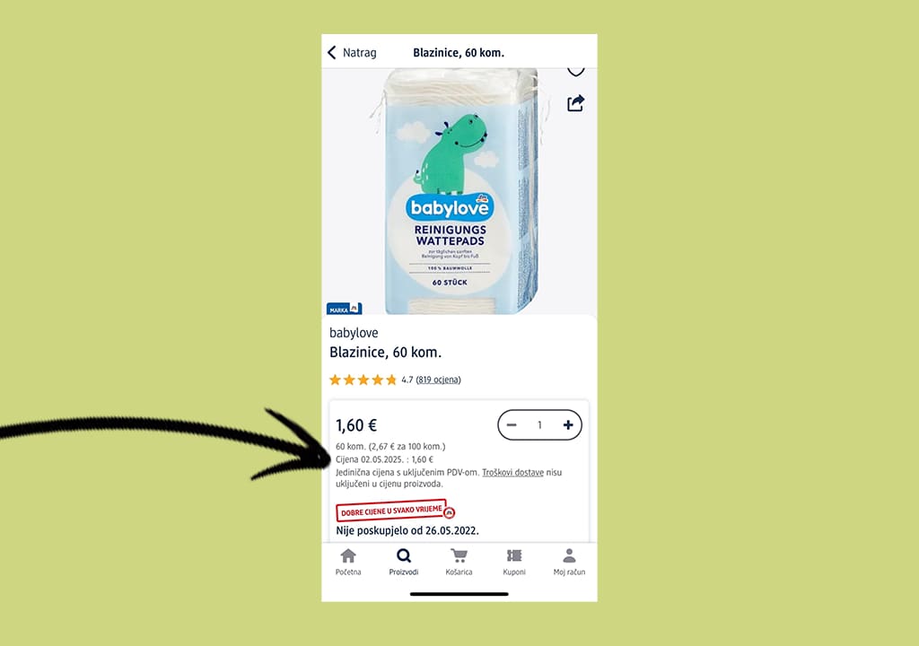 Proizvod u dm online shopu s iskazanim cijenama
