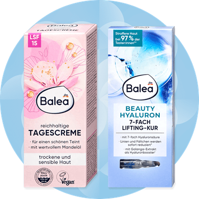 Balea proizvodi za njegu lica u plavom kružiću dekoriranom bijelim pahuljama