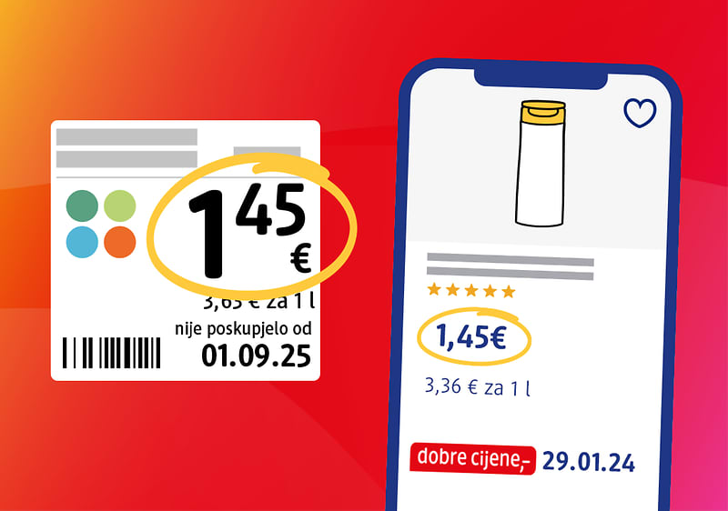 Oznake za cijenu na polici i u dm online shopu