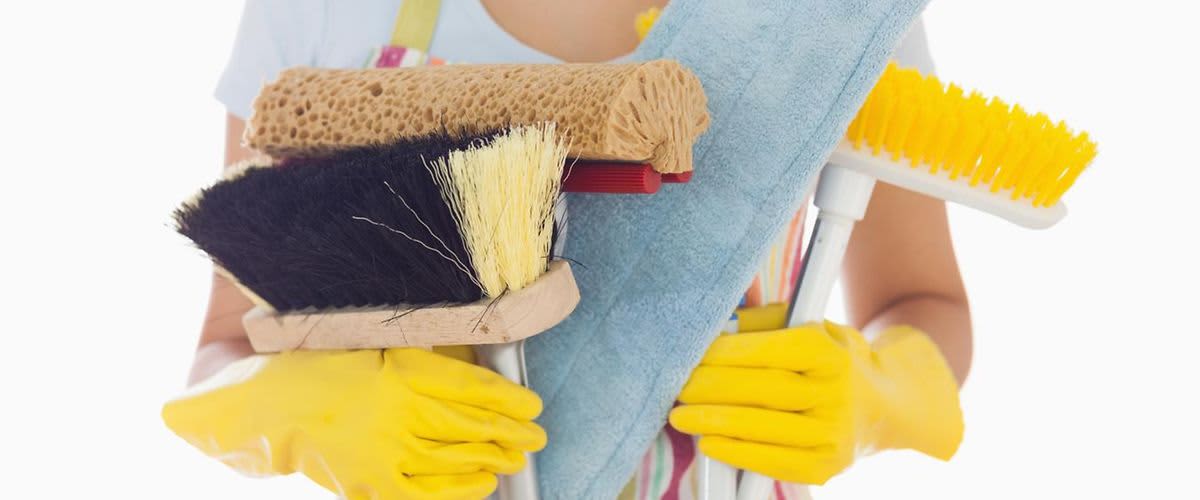 žena opremljena opremom za čišćenje