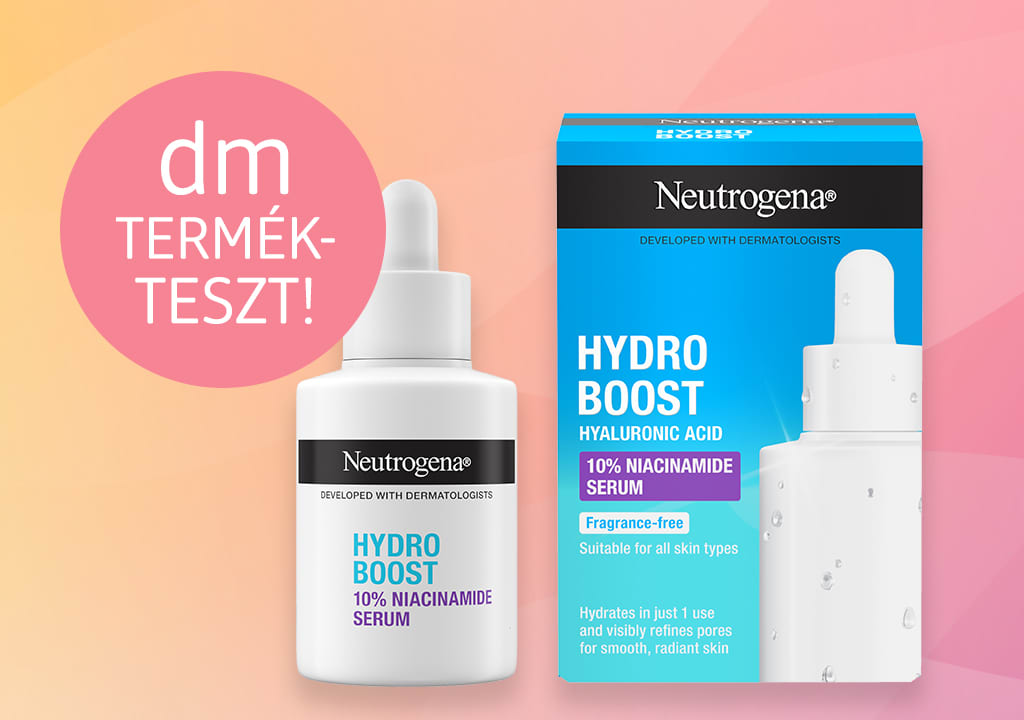 Neutrogena Hydro Boost niacinamide szérum termékteszt dm logóval