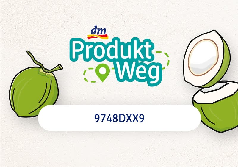 Produkt Weg kókuszdió grafikával és kóddal