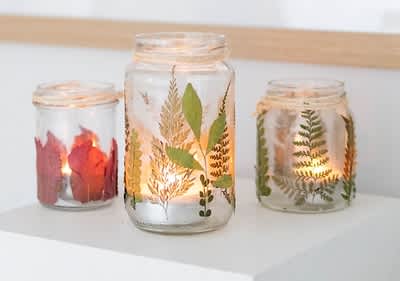 DIY mécses falevél díszítéssel