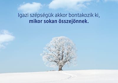 Téli táj fa és idézet hóval