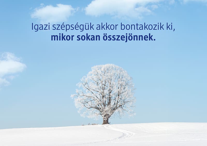 Téli táj fa és idézet hóval