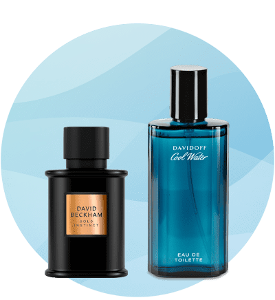 Falconi di profumo uomo David Beckham e Davidoff su sfondo azzurro