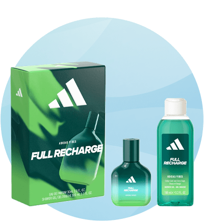 Set regalo uomo Adidas Full Recharge su sfondo blu