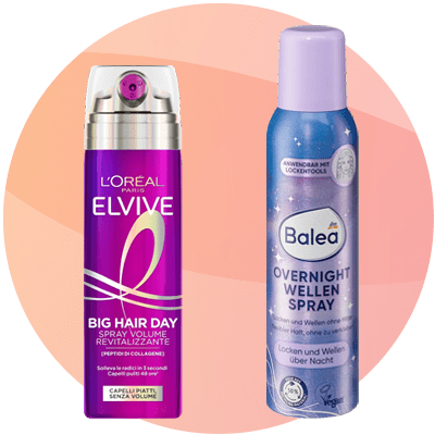 Due spray per capelli in lattina uno viola L'Oréal Elvive e uno blu Balea