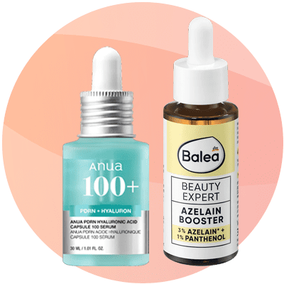 Siero viso Anua con PDRN e siero Balea BEAUTY EXPERT con acido azelaico.