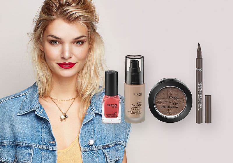 trend IT UP Produkte und geschminkte Frau
