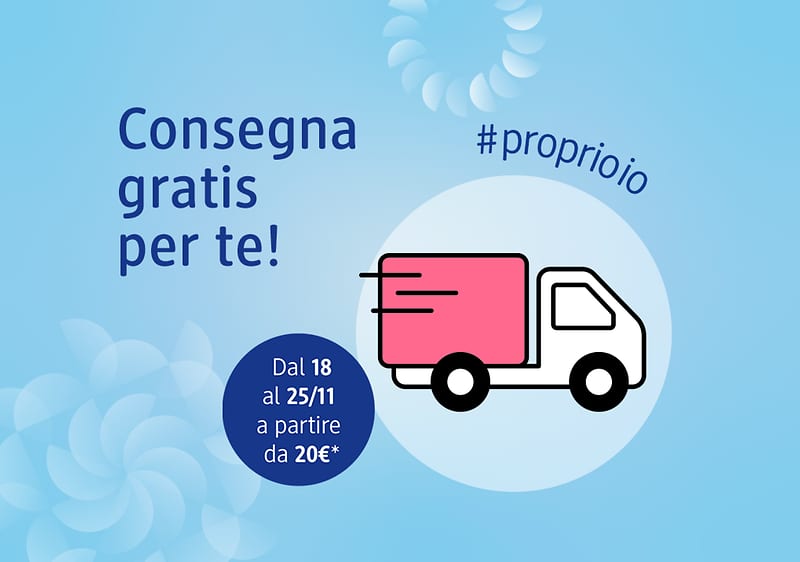 Consegna gratis per te con camion rosa su sfondo blu
