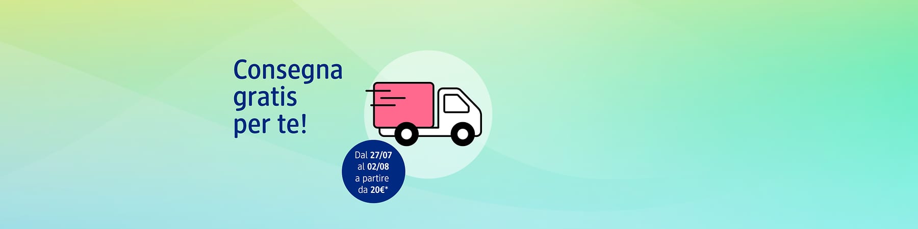 Consegna gratis per te con camion rosa su sfondo verde