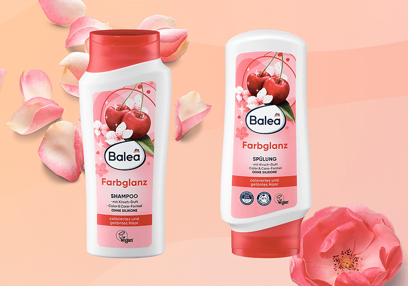 Prodotti per capelli Balea su sfondo arancione